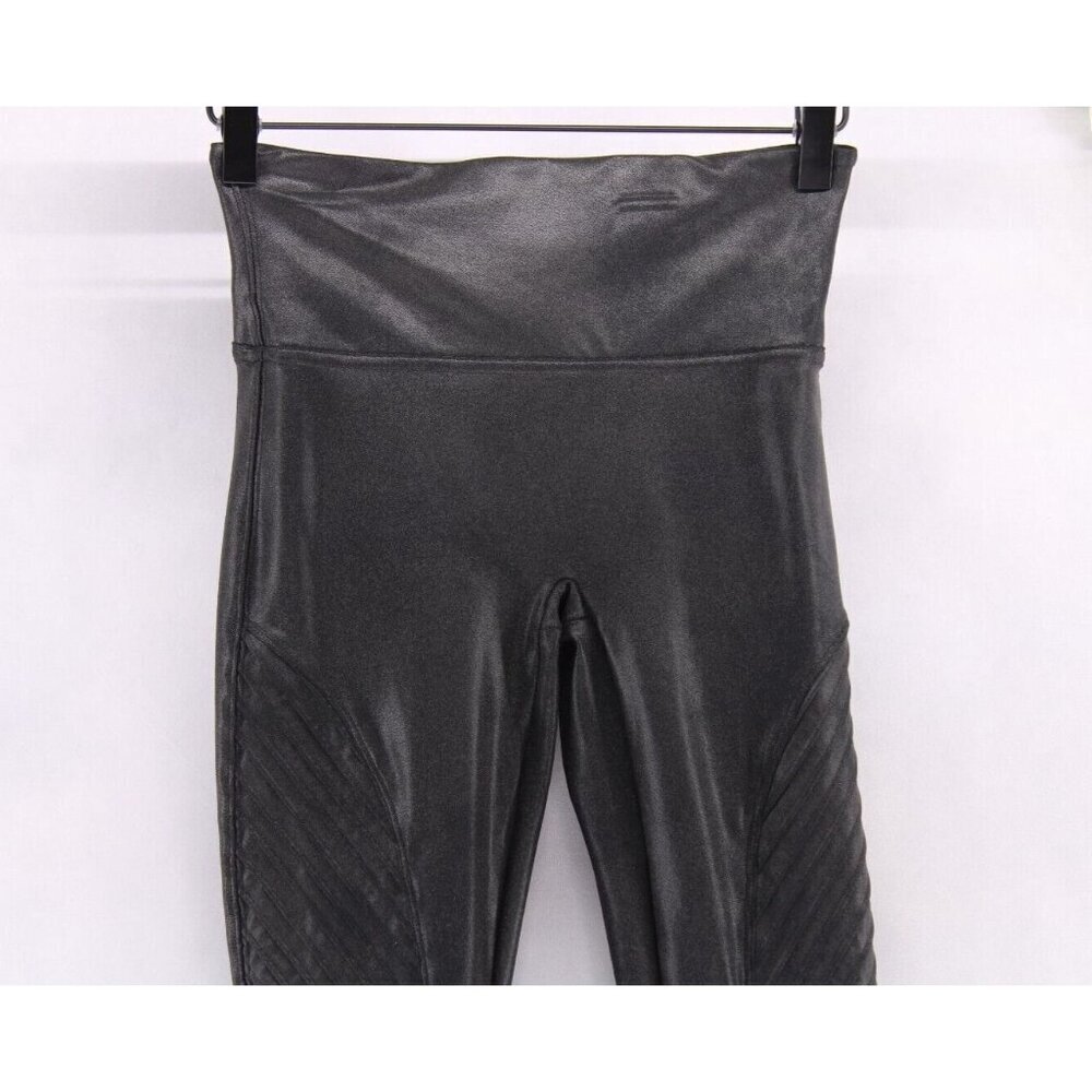 Spanx Women's Faux Leather Moto Leggings Pants Black Stretch Nylon Elastane Sz S - Picture 3 of 7